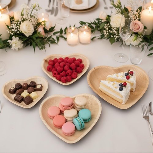 Charity Leaf Disposable Palm Leaf 12" Heart Plates (25 pieces) Bamboo Like Serving Platters, Disposable Boards, Eco-Friendly Dinnerware For Valentines, Weddings, Catering, Events