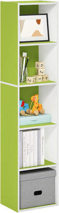 Furinno PASIR 5-Tier Modern Bookshelf - Open Shelves Bookcase for Living Room & Home Office | Green/White