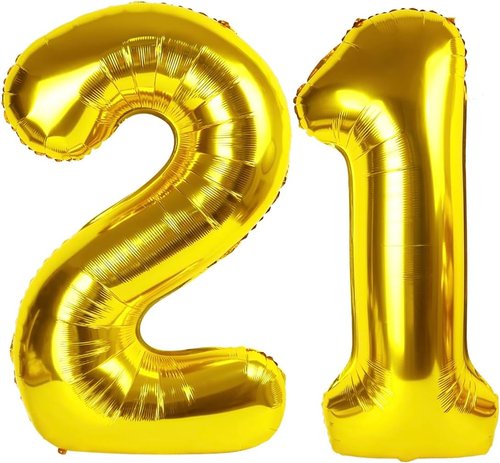 Gold Number 21 Balloon - 40 Inch Golden Birthday Decoration for 21st Celebration | Party Supplies