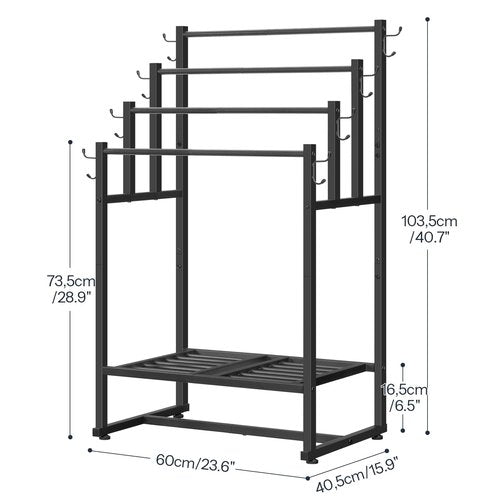 HOOBRO 4-Tier Free Standing Towel Rack for Bathroom, Blanket Rack Stand, 23.6" L x 15.9" W x 40.7" H, Freestanding Quilt Stand, Blanket Display Holder for Bedroom, Industrial Style, Black BK07LB01
