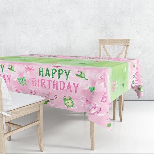 ASLERMURE 3pcs Pink and Green Bow Tablecloth, 54 x 108 inch Bow Party Supplies Decorations, Bow Disposable Table Cover for Wedding Engagement Bridal Birthday Decorations, Girls Birthday Party Supplies