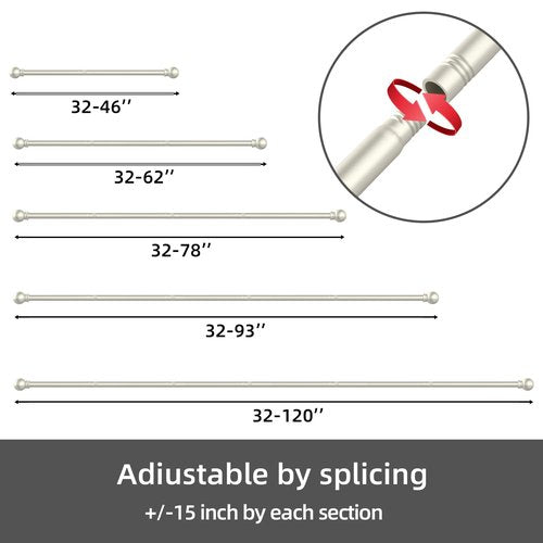 GXOACKJ Curtain Rods for windows 32-48 inch, 5/8 inch Decorative Nickel Splicing Heavy Duty Metal Curtain Rod set with Brackets