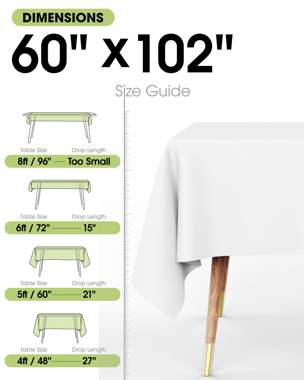 Pureegg Rectangle Table Cloth 60" x 102" – Durable Polyester Tablecloth Offers Reusable & Washable Protection, Ideal for Outdoor Party, Picnic, Wedding, Banquet and Birthday, 12 Pack, White