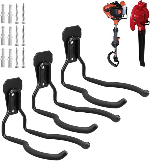 Garden Power Tool Hanger - Durable Garage Wall Hooks for Weedeater & String Trimmer | Black, 3 Pcs