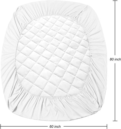 EIUE Quilted Mattress Pad - Breathable Elastic Fitted Topper Protector | Lightweight & Machine Washable, Queen (60x80 in), White