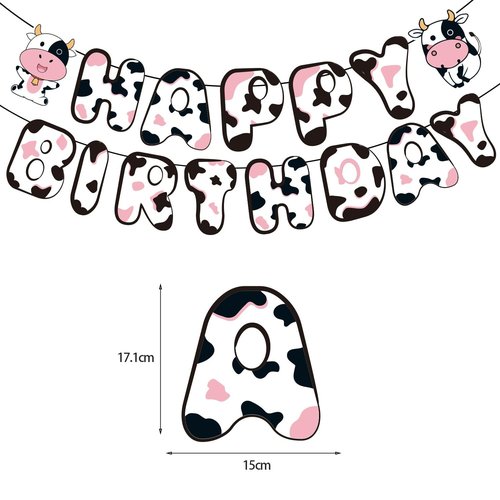 Zorpex Cow Birthday Decorations, Cute Animal Themed Happy Birthday Banner, Boy Girl Funny Party Supplies with Banner and Hanging Swirl