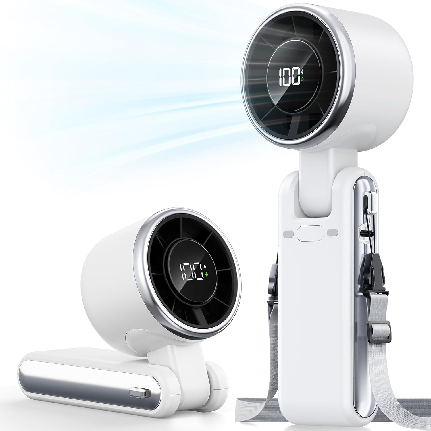Skiennix Portable Handheld Turbo Fan - 5-Speed Rechargeable Mini Personal Fan | Ideal for Travel & Beach (White)