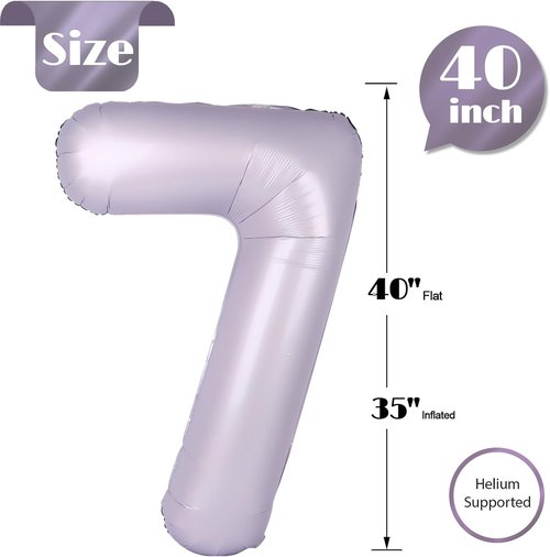 Lilac 7 Balloon - 40 Inch Lavender Number Balloon for 7th Birthday Decorations | Perfect for Girls' Parties