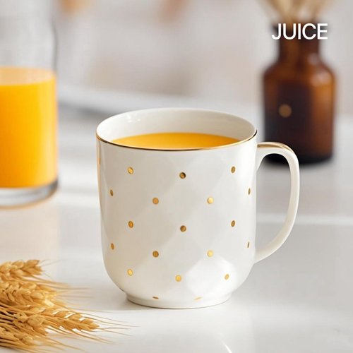 ASGDPGO 8-Piece Gold Dot Ceramic Royal Set for Home Use Wedding Gift with 6 Mugs Teapot and Tray for Afternoon Tea or Coffee，Gold Dot White