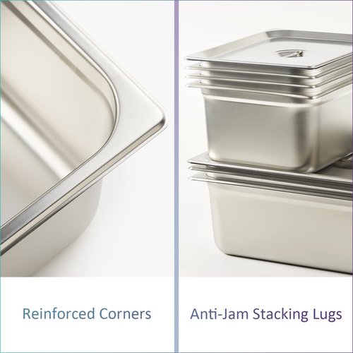 CURTA 6 Pack Anti-Jam Hotel Pans, 1/3 Size 6 Inch Deep, NSF Commercial 18/8 Stainless Steel Chafing Steam Table Pan, Catering Storage Metal Food Pan