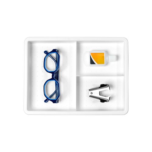 madesmart 24-Compartment Junk Drawer Organizer with Sliding Top Tray, Multi-Purpose Storage for Kitchen, Office & Bathroom Drawers, White