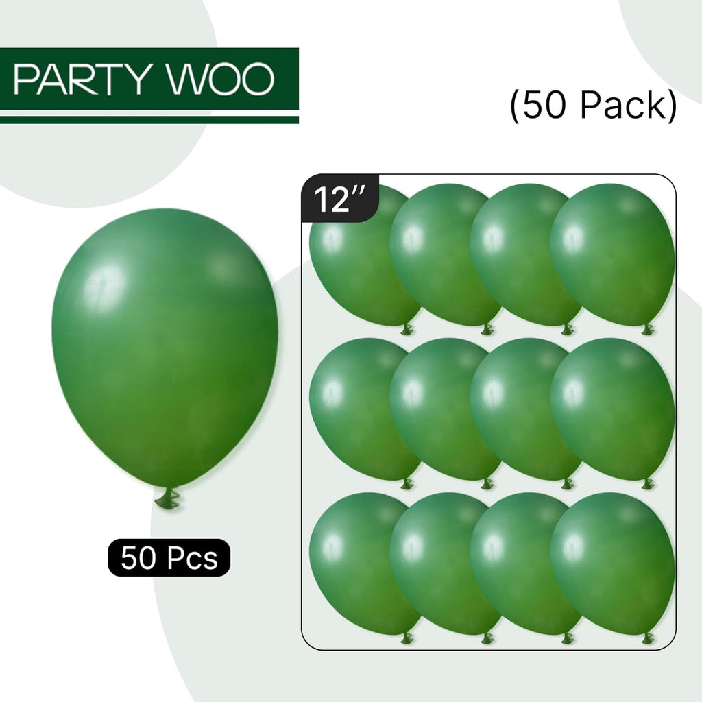 PartyWoo Dark Green Balloons - 50pcs 12 Inch Emerald Forest Green for Wedding & Birthday Decor