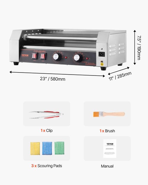 VEVOR Hot Dog Roller, 12 Hot Dog 5 Rollers, Stainless Steel Sausage Grill Cooker, 750W Hot Dog Machine with Dual Temp Control, Removable Oil Drip Tray, for Party Home Commercial