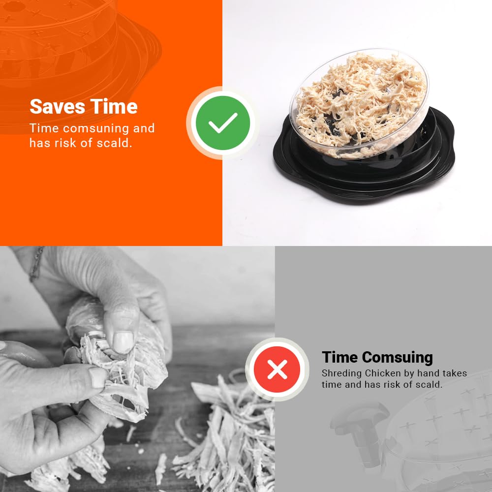 Chicken Shredder Tool Twist Large Black, 10” BPA-Free Meat Shredder for Chicken Breast Pork Beef, Manual Food Shredder with Brush, Anti-Slip, Ergonomic Handle, Fast Shredding for Kitchen & Meal Prep