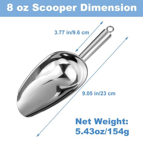 Ice Scoop,8 oz Metal Ice Scoop for Freezer,Stainless Steel Scooper for Ice Machine,Ice Bucket,Bar,Kitchen,Parties,Food Scoop for Popcorn,Flour,Candy,Pet Food