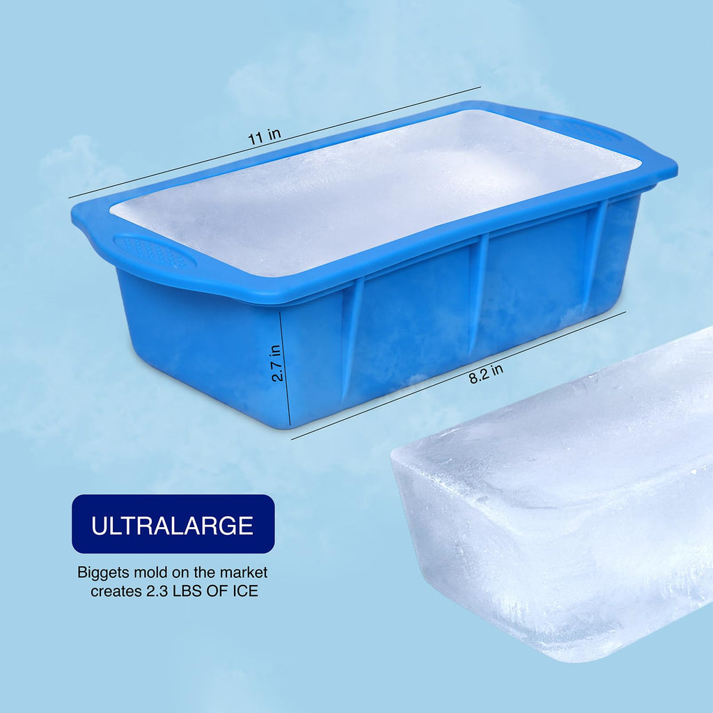 SILKORA - Large ice cube molds. Shape 2,5 Lbs Ice Bricks, 4Pcs Extra Large Ice molds with Lids for Stackings Ice Bath, Silicone Ice Cube Molds for Cold Plunge and Kitchen.