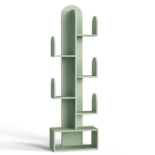 DOZILY Cactus Tree Bookshelf, 5-Tier Wood 50" Tall Storage Rack for CDs/Movies/Books, Small Space-Saving Organizer Shelves for Living Room, Bedroom, Home Office (Mist Green)