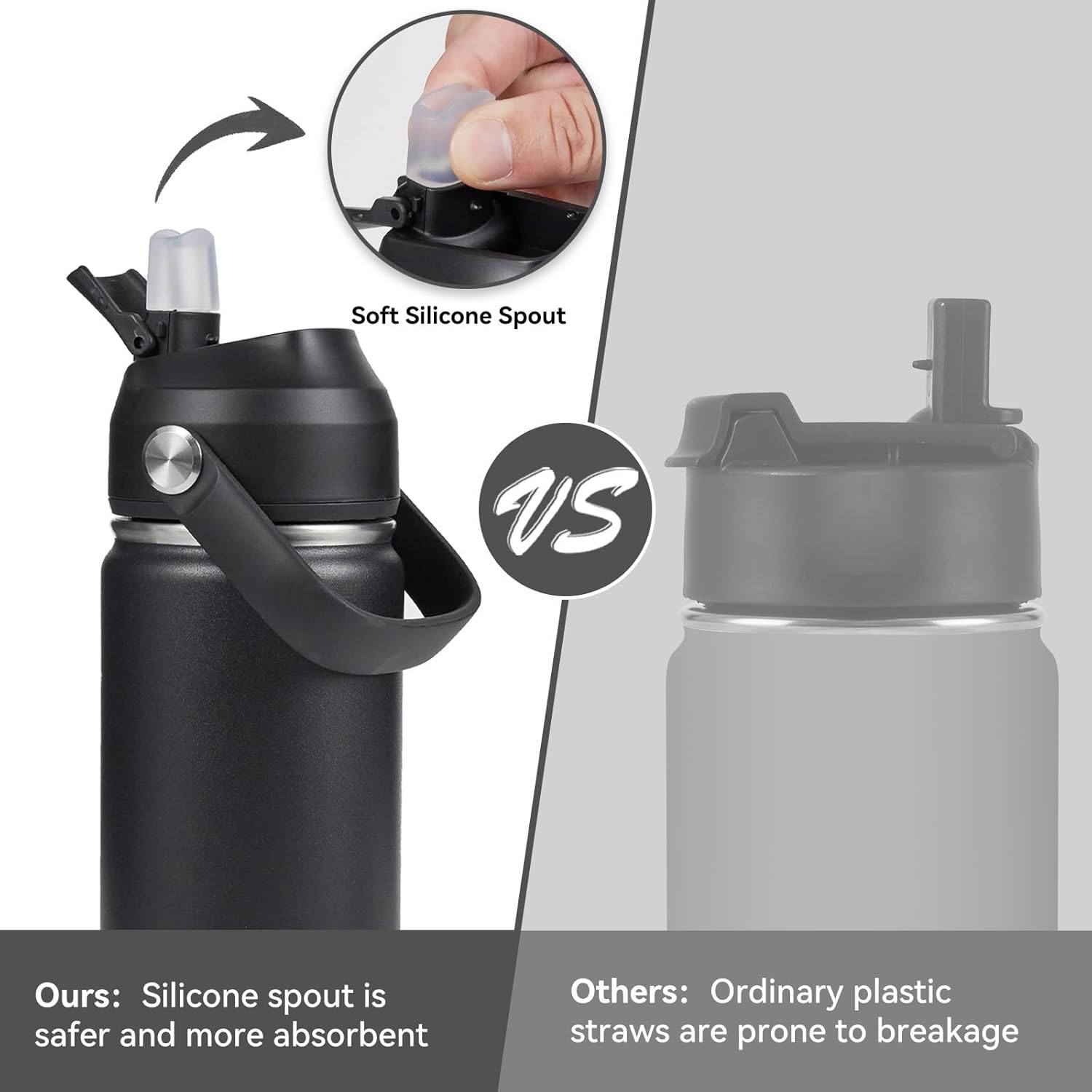 Skiennix 18oz Insulated Stainless Steel Water Bottle - Wide Mouth, Double Wall, Leak Proof, Black