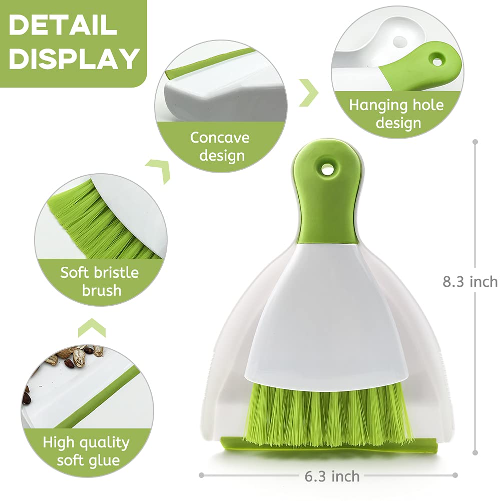 Small Hand Dust Pan and Brush - Small Broom and Dustpan Set, Mini Broom and Dustpan, Compact Dustpans and Brush for Home Cleaning, Sofa, Desk, Guinea Pig Cage, Cat Litter, etc. (Green)