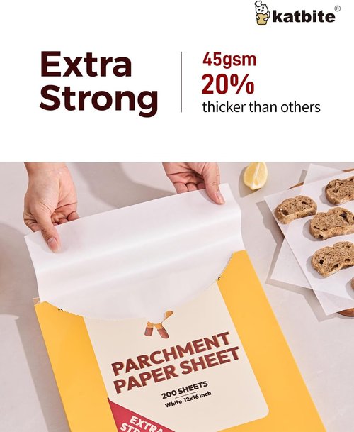 Katbite Heavy Duty Parchment Paper Sheets - 200PCS 12x16 Inch for Baking, Cooking & Frying