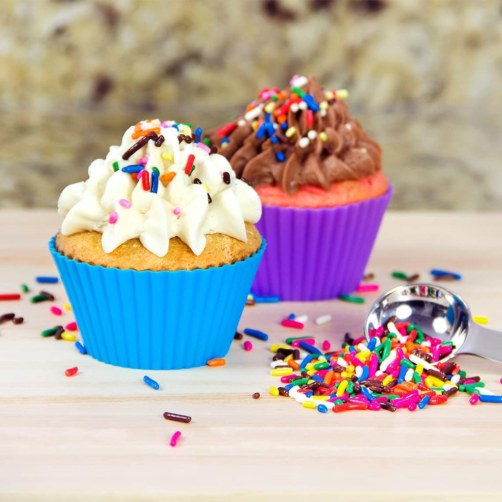 Skiennix Reusable Silicone Cupcake Liners - Non-Stick Baking Cups - Set of 12 Kitchen Accessories