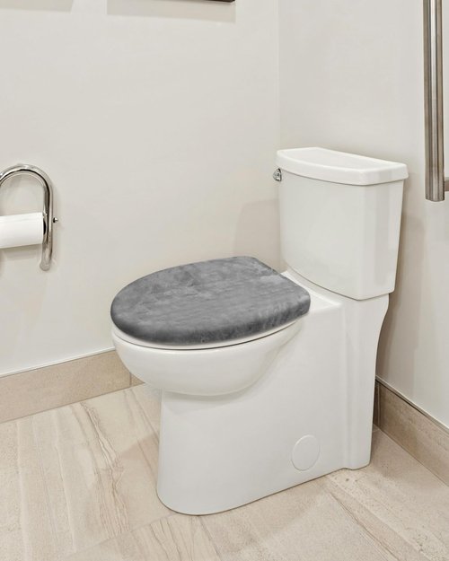 Microfiber Toilet Lid Cover, Soft Velvet Toilet Cover; Absorbent, Machine Washable, Comfortable, Durable Adjustable Toilet Seat Cover Fits Most Toilet Lids (Grey)