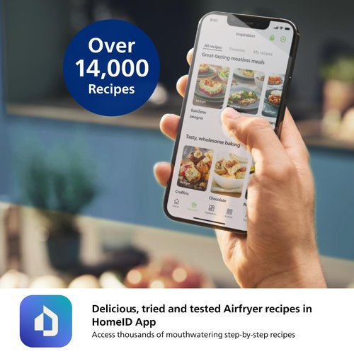Philips 2000 Series Airfryer - RapidAir Technology, 13-in-1 Ways to Cook, 4.4QT Capacity, Healthier Meals Up to 90% Less Fat, Easy to Clean, Dishwasher Safe, Touchscreen Control, HomeID App (NA221/00)