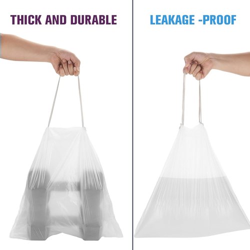 Heihaily Heavy Duty 2.6-Gallon Trash Bags - Leak-Proof Drawstring Kitchen Garbage Bags | 60 Count Clear