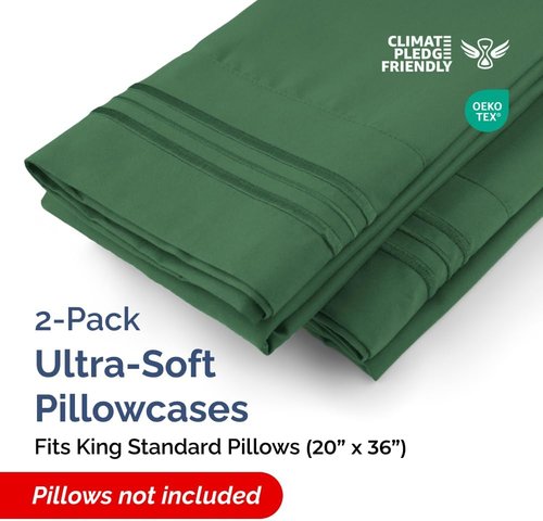 King Standard Pillow Cases by King - Ultra-Soft Hotel Quality, Fade-Free & Wrinkle Resistant - Emerald Green, Set of 2