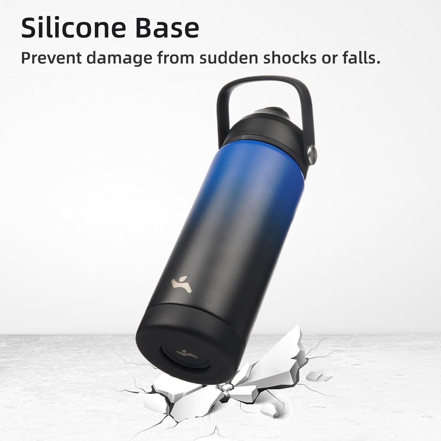 Skiennix Insulated Water Bottle - 32 oz Stainless Steel with Straw Lid & Silicone Handle - Black/Blue