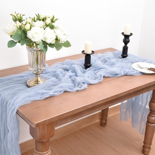 Joanlody Blue Cheesecloth Table Runner - 10Ft Rustic Boho Decor for Weddings & Showers