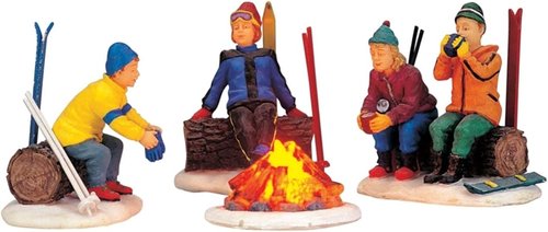 Lemax Skiers Campfire Christmas Decor - Set of 4 Festive Figurines for Holiday Cheer