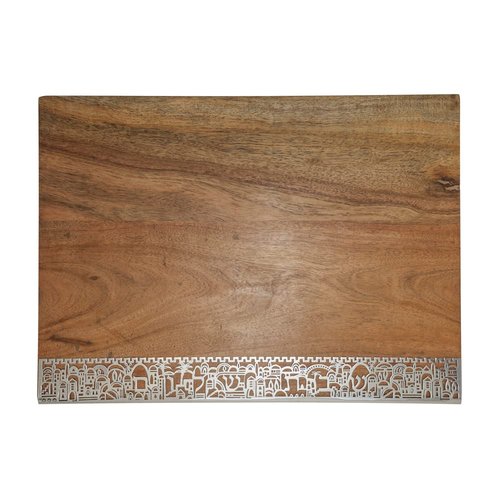 Yair Emanuel Wooden Challah Bread Cutting Board for Shabbat and Yom Tov | Filigree Accent Decoration (CBT-2)