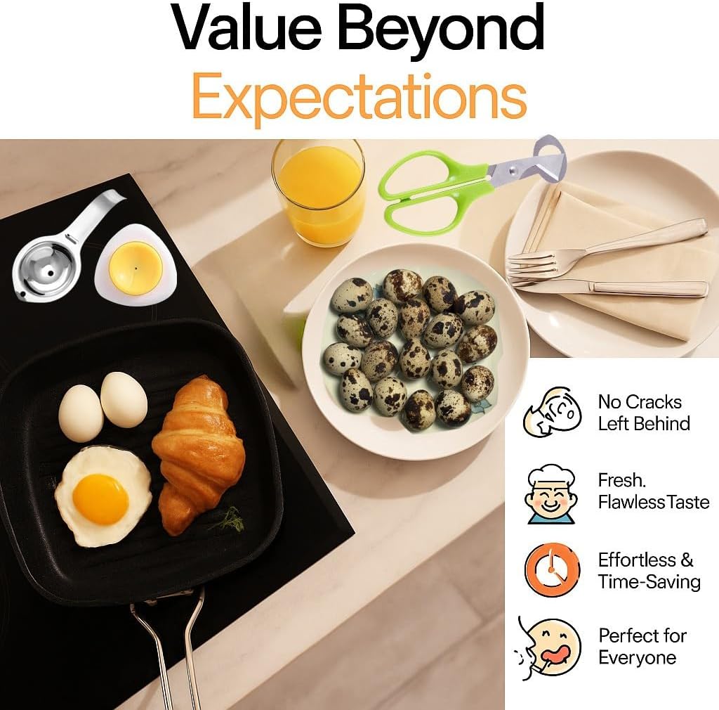 Skiennix Quail Egg Scissors Set - Stainless Steel Egg Yolk Separator & Cutter for Quick Breakfast Prep | 5-Piece Set