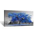 KREATIVE ARTS Canvas Prints Blue Tree Wall Art Painting Contemporary Black and White Fall Landscape Pictures Modern Giclee Stretched and Framed Artwork for Walls 20x40inch