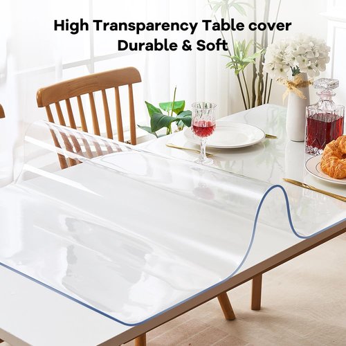 Oblong PVC Clear Table Cover - 42x96 Inches, Transparent Plastic Table Protector for Dining Room, Kitchen, Wood, Grain, Glass Tablecloth