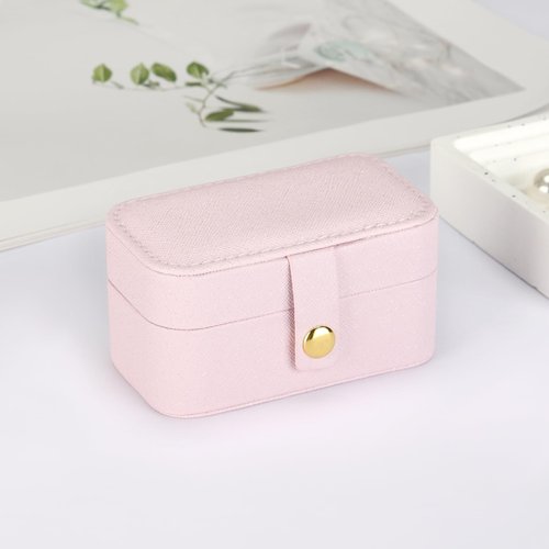 KUKUVR Small Travel Jewelry Box, Mini Jewelry Holder for Multiple Rings Necklace Earrings Lipstick, Portable Jewelry Storage Organizer Case with Removable Ring Slot (PINK)