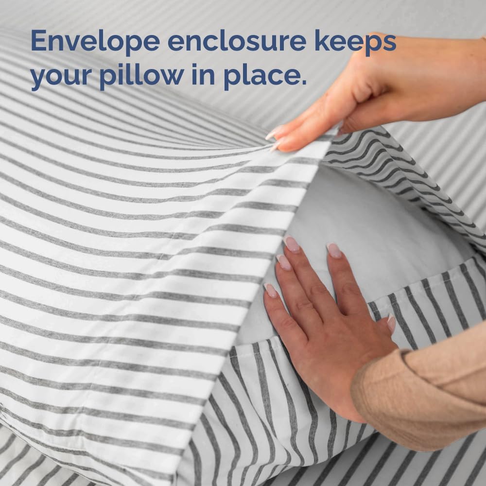 Skiennix Queen Pillow Cases Set of 2 - Ultra Soft Hotel Quality - Wrinkle Free & Fade Resistant - Grey Stripes