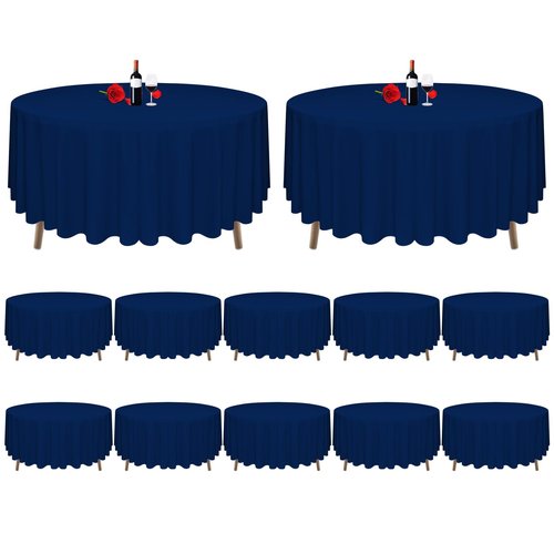 MTREO 12 Pack Navy Blue Tablecloth 90 Inch Round Tablecloth Wrinkle Resistant Round Table Cloths Washable Polyester Fabric Decorative Table Cover for Wedding Party Banquet Buffet