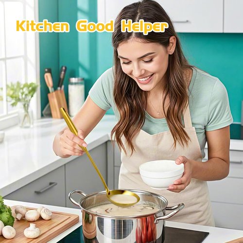 VALESKA 304 Stainless Steel Kitchen Utensils Set(Gold-13PCS),Include slotted spoon stainless steel, metal cooking slotted spoon, metal pasta spoon and etc,Easy to Clean