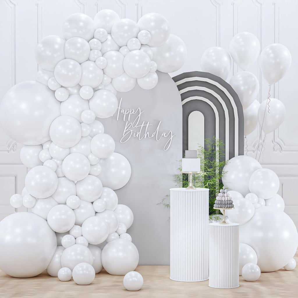 PartyWoo Pearl White Balloons - 128-Piece Metallic Latex Balloon Arch Kit for Weddings & Parties | 5-12 Inch Sizes