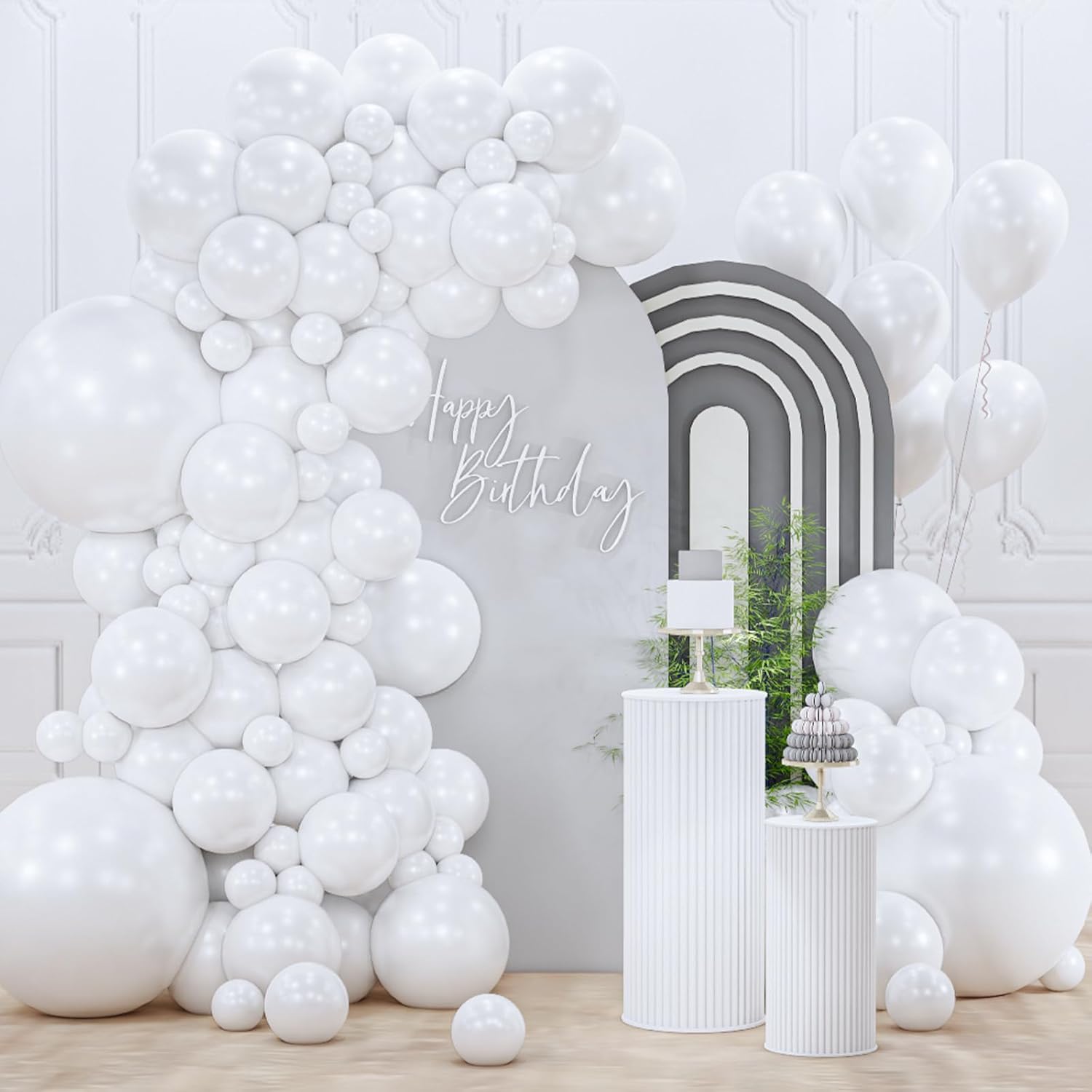 PartyWoo Pearl White Balloons - 128-Piece Metallic Latex Balloon Arch Kit for Weddings & Parties | 5-12 Inch Sizes