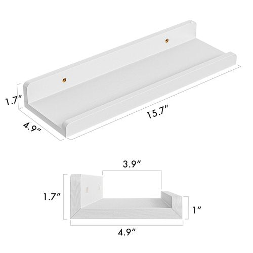 YUFLINX 16’’White Floating Shelves for Wall with Anti-Crash Design Set of 6,Nursery Book Shelves for Room Decor/Storage/Display,Hanging Wall Shelves for Bedroom, Bathroom, Living Room,Kids Room