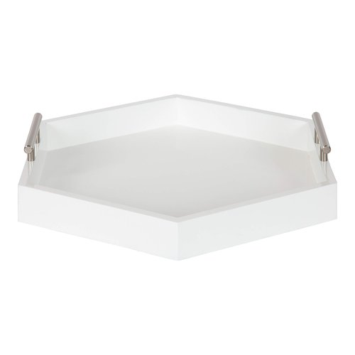 Kate and Laurel Lipton Modern Hexagon Tray, 18 x 18, White and Silver, Decorative Tray for Storage and Display