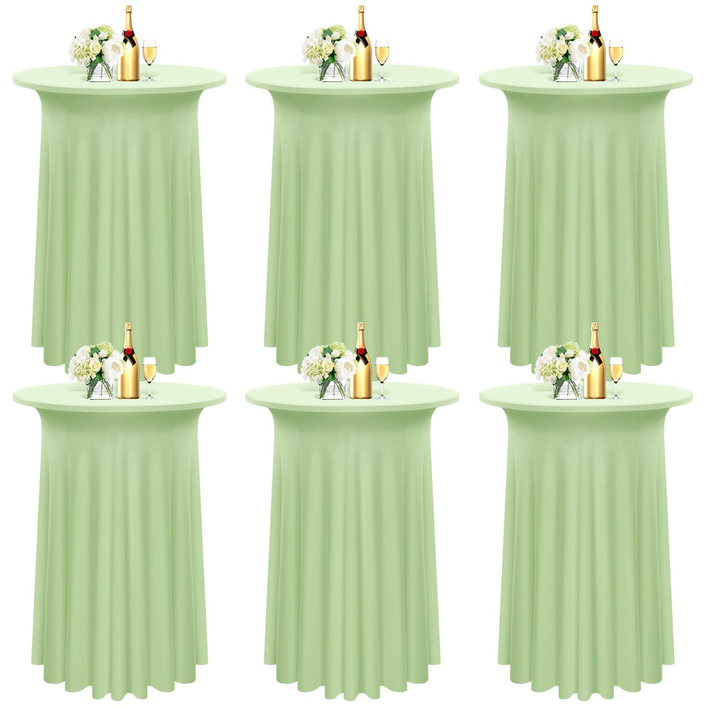 Pesonlook 6 Packs Round Cocktail Table Skirt 32"x 43", Sage Green Cocktail Table Cloth with Skirt, Spandex Stretch Table Cover Fitted High Top Table for Party Banquet