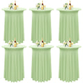 Pesonlook 6 Packs Round Cocktail Table Skirt 32"x 43", Sage Green Cocktail Table Cloth with Skirt, Spandex Stretch Table Cover Fitted High Top Table for Party Banquet