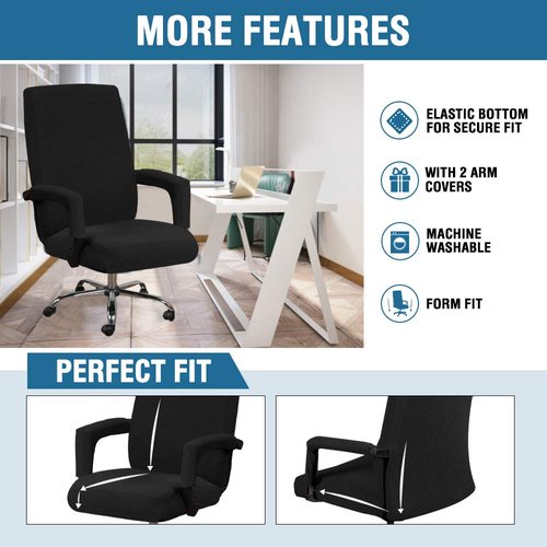 H.VERSAILTEX Home Office Chair Covers Stretchable Computer Desk Chair Covers Mid - High Back Universal Executive Boss Gaming Seat Cover Removable Machine Washable，Non Slip Thick Jacquard, Black- Large