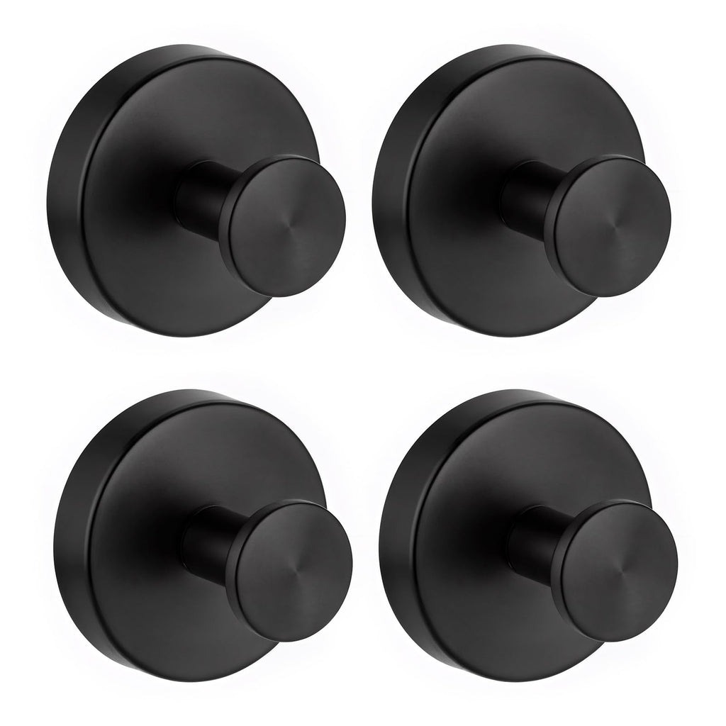 Rise age Suction Cup Hooks for Shower, Removable Towel Hooks for Bathrooms Wall Window, Glass No Drill Hooks for Hanging Wreath, Robe, Loofah 4 Pcs (Black, 4 PCs)