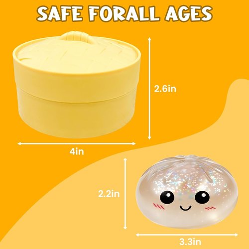 Dumpling Squishy Mystery Box - Glittery Gluten-Free Mini Bao Bun Stress Relief Toy | Fun Surprise Fidget (White)