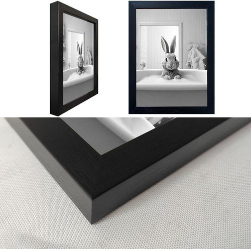 Farmhouse Wall Art | Black and White Cute Animal Canvas - Funny Rabbit in Bathtub Decor